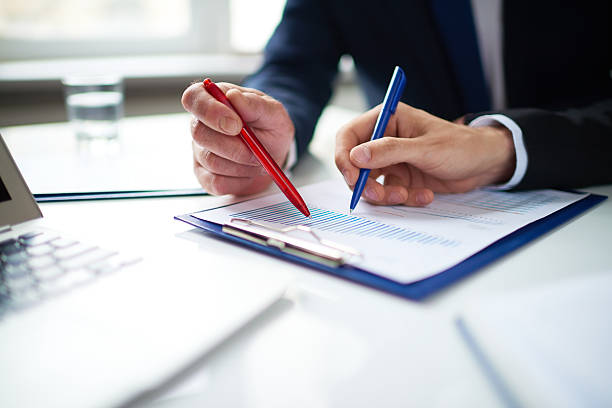 istock Discussion of financial report 474078410