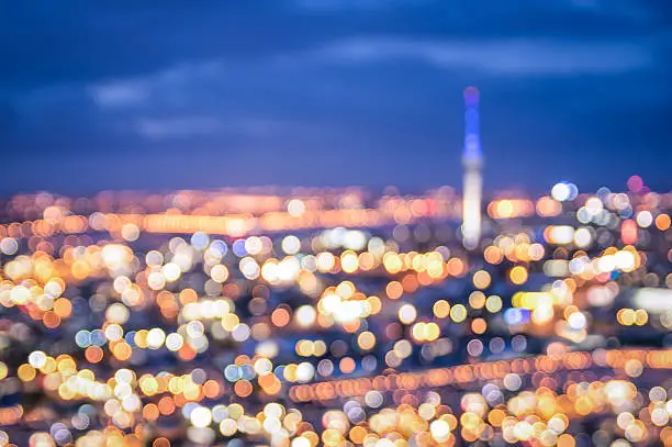 Photo of Bokeh of Auckland skyline from Mount Eden after sunset