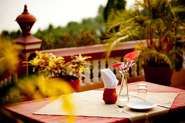 istock Banquet Table Setting With flower at Garden Patio restaurant 474082788