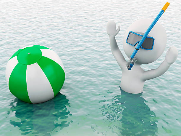 istock 3d white people with beach ball in water. 474082916