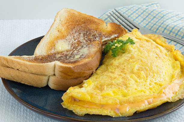 istock ready to eat omelette for breakfast with white bread 474085324