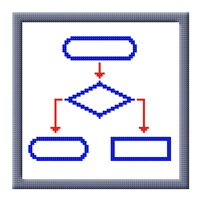 Pixel image of flowchart icon with copy-space in frame consisting of cubes