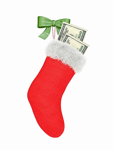 istock Red Christmas boot with dollars isolated on white background 474088834