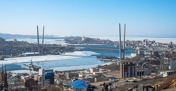 Vladivostok cityscape, daylight view, winter.