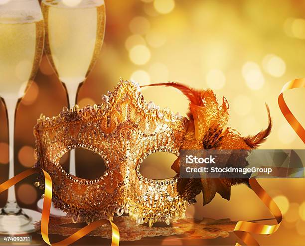 Female Carnival Mask With Golden Background Stock Photo - Download Image Now - Antique, Backgrounds, Beautiful People