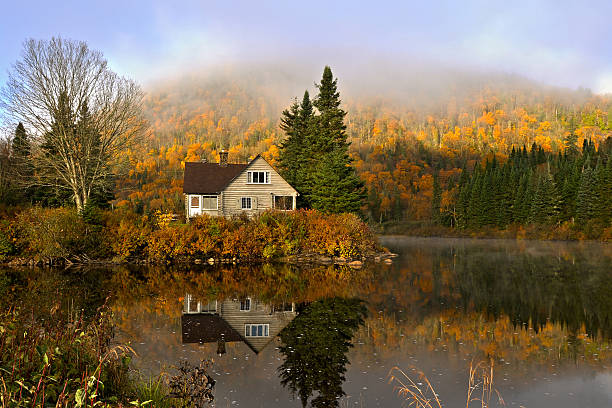 istock House and forest in autumn with reflections in a pond 474094125