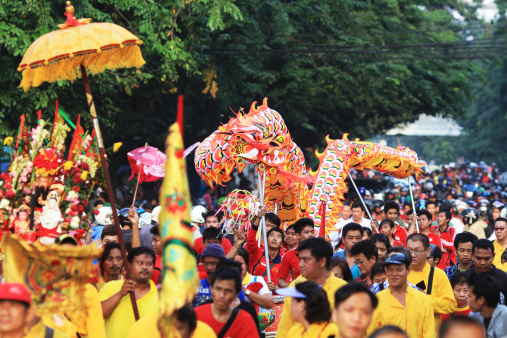 Jakarta, Indonesia-February 14, 2014: Parading a statue in the Cap gomeh, by people of Chinese descent in Jakarta.Cap Go Meh is the end of 15th day Chinese New Year.