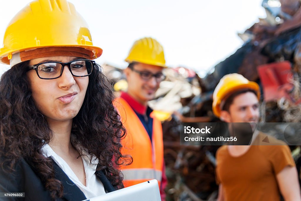 portrait of young famale architect at work on site 2015 Stock Photo