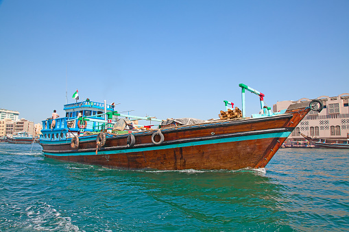 Traditional dhow ferry boats on the Dubai creek