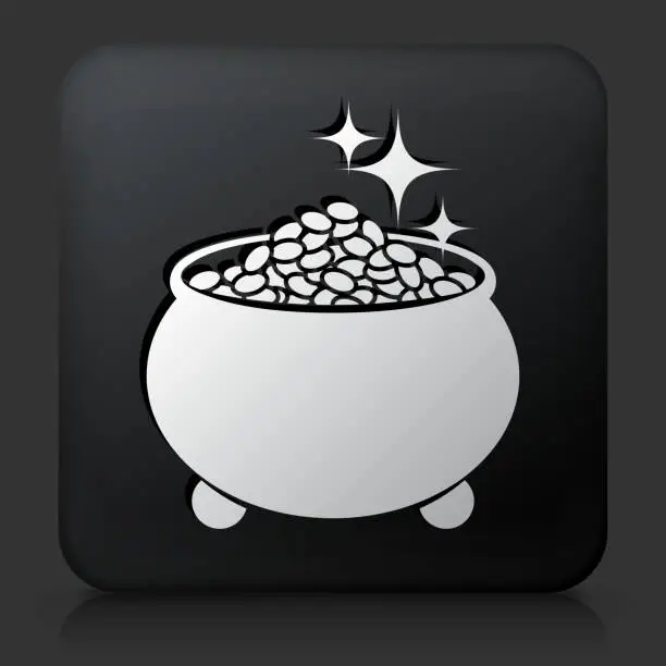 Vector illustration of Black Square Button with Pot of Gold Icon