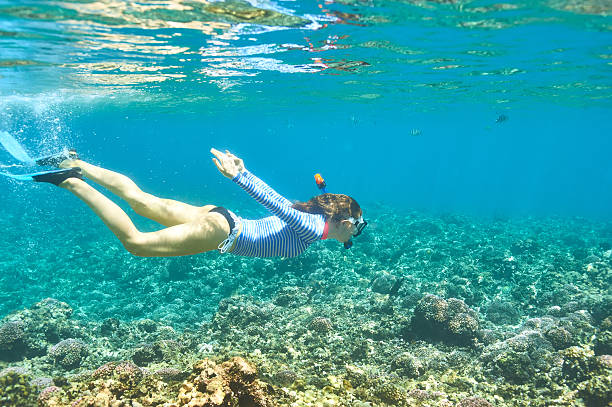 istock Woman with mask snorkeling 474102250