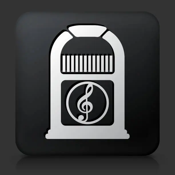 Vector illustration of Black Square Button with Jukebox