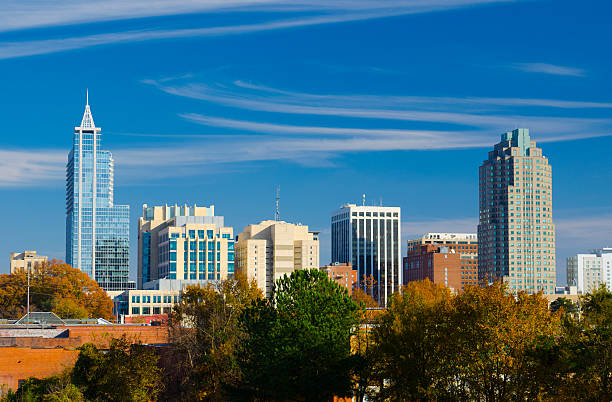 Raleigh skyline closeup Raleigh downtown skyline view closeup raleigh north carolina stock pictures, royalty-free photos & images