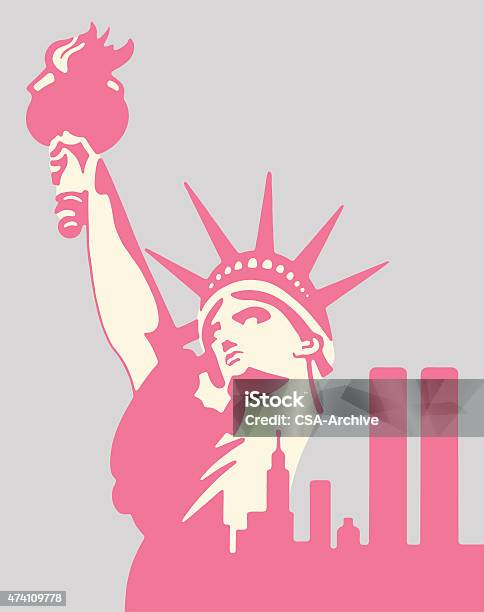 Statue Of Liberty And City Stock Illustration - Download Image Now - New York City, Illustration, Line Art