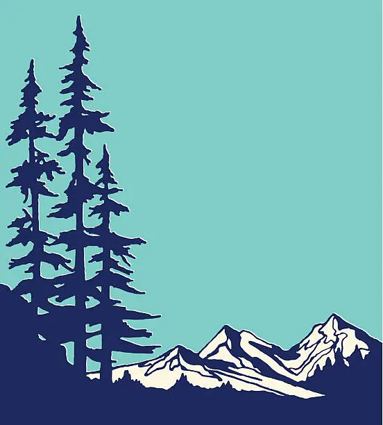 Vector illustration of Graphic design of mountain and pine trees