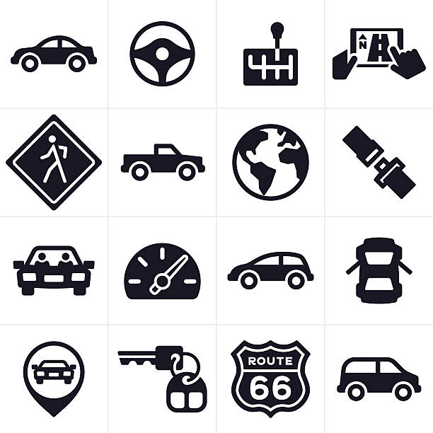 차량 운전 및 차량 아이콘 및 기호들 - route 66 sign road thoroughfare stock illustrations