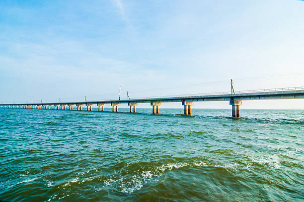 istock railway bridge across the dam to store water 474111688