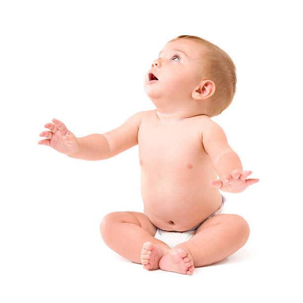 sorprendido de bebé aislado en blanco - mouth open fotos fotografías e imágenes de stock