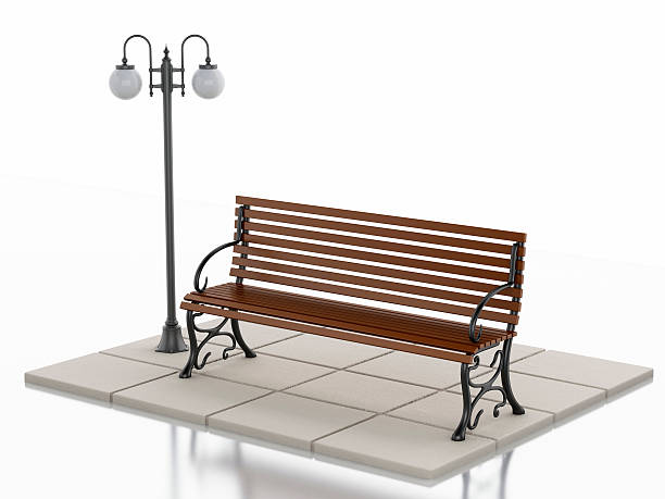 istock 3d Bench and street lamp on white background 474113984