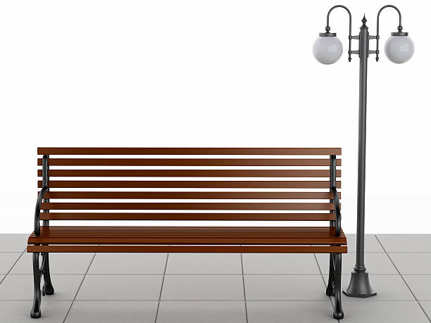 istock 3d Bench and street lamp on white background 474114066
