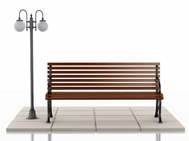istock 3d Bench and street lamp on white background 474114116