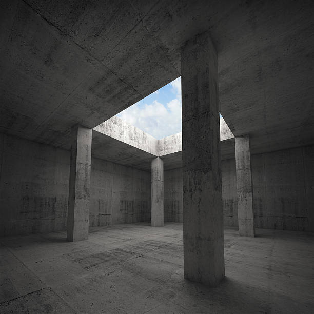 istock 3d illustration, concrete room interior with columns 474117334