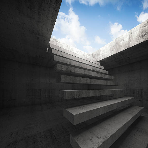 istock Flying stairway to heaven, abstract empty interior 474117356
