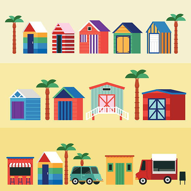 Beach huts vector art illustration