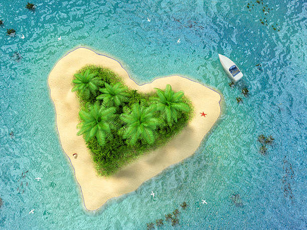 istock tropical island with water and palms on a beach 474121680