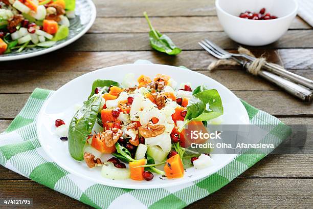 Salad With Pumpkin Stock Photo - Download Image Now - Backgrounds, Bowl, Celery