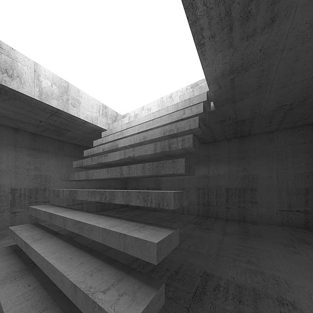 istock 3d interior background with flying stairway 474125078