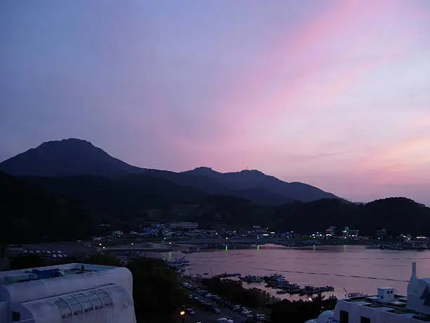 sunset in sea village in south Korea. sea village name is tongyeong.