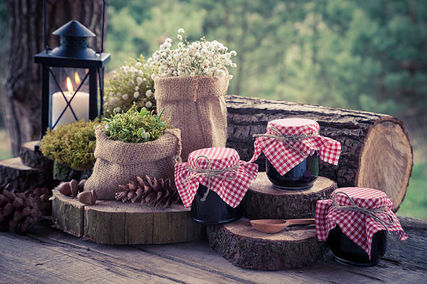 istock Decoration in rustic style and jars of jam 474125180