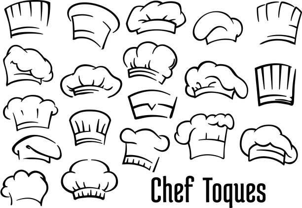 Chef hats and toques set Chef or baker hats and toques set in cartoon style toque stock illustrations