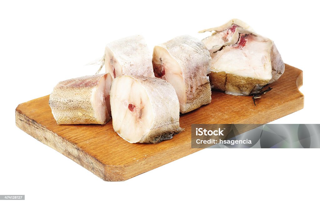 Fresh pollock slice isolated over white background Fillet Stock Photo