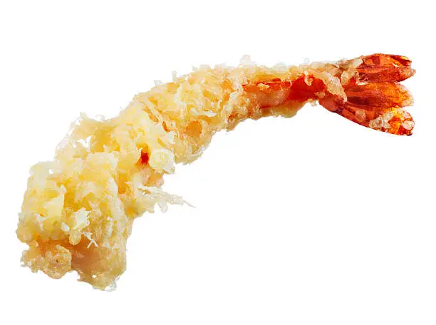 Japanese cuisine - fried tempura shrimps isolated on white