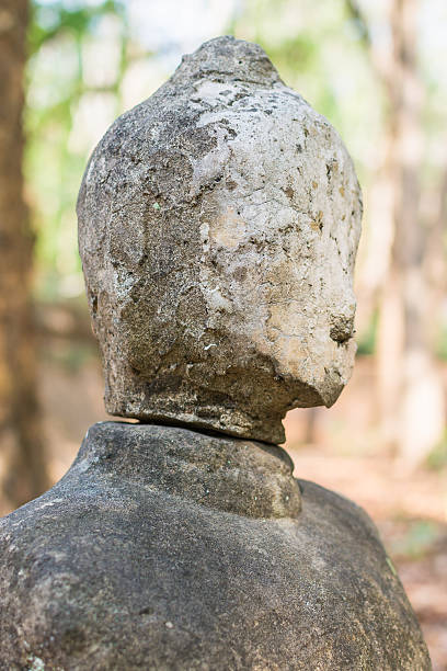 istock Buddha Head in front of old wall 474135186