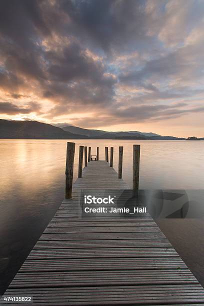 Wooden Jetty On Derwent Water Looking West Towards Catbells Mo Stock Photo - Download Image Now
