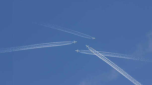 istock Traveling by plane chaos on the blue sky. 474136718
