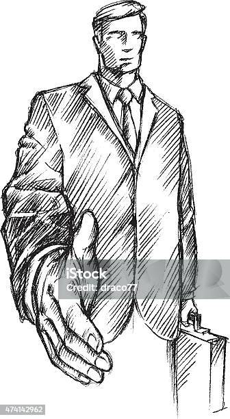 Businessman Extending For A Handshake Stock Illustration - Download Image Now - Diminishing Perspective, Greeting, Outline