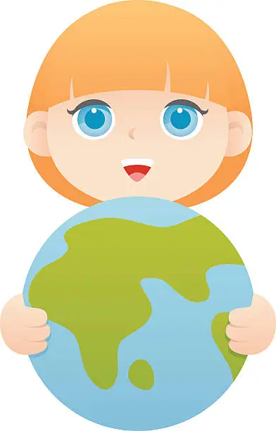 Vector illustration of Girl holding desk globe