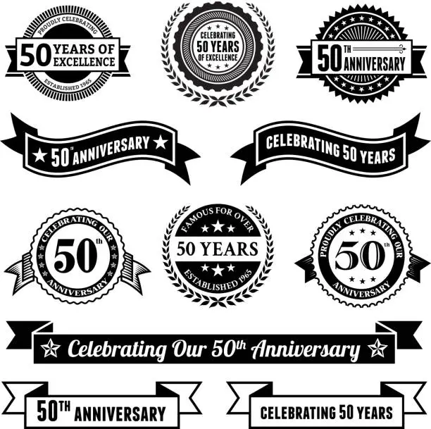 Vector illustration of fifty year anniversary vector badge set royalty free vector background