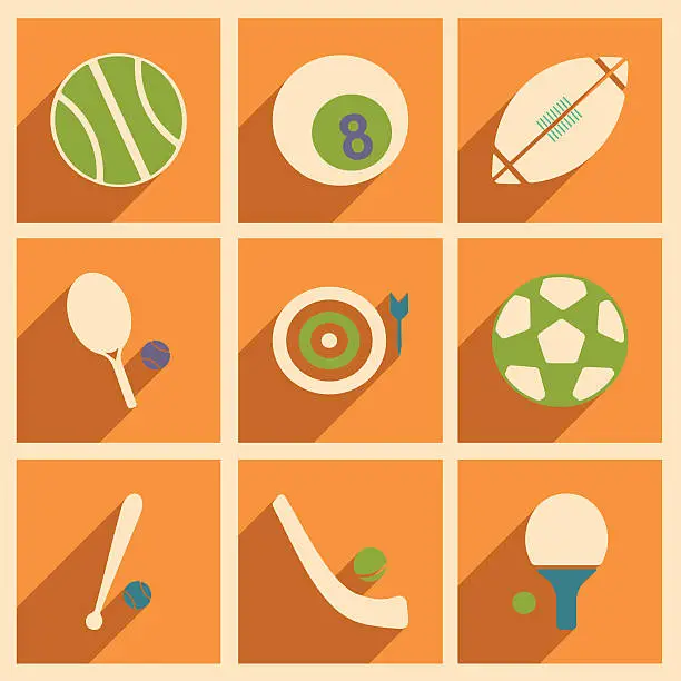 Vector illustration of Flat with shadow concept and mobile application sports icons