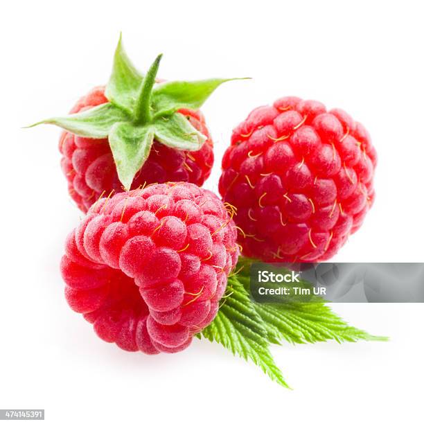 Raspberry With Leaves Isolated On White Background Stock Photo - Download Image Now - Raspberry, Cut Out, Raspberry Plant