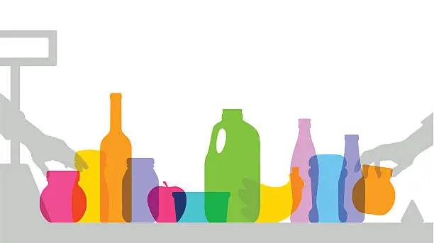 Vector illustration of Colorful supermarket checkout silhouettes