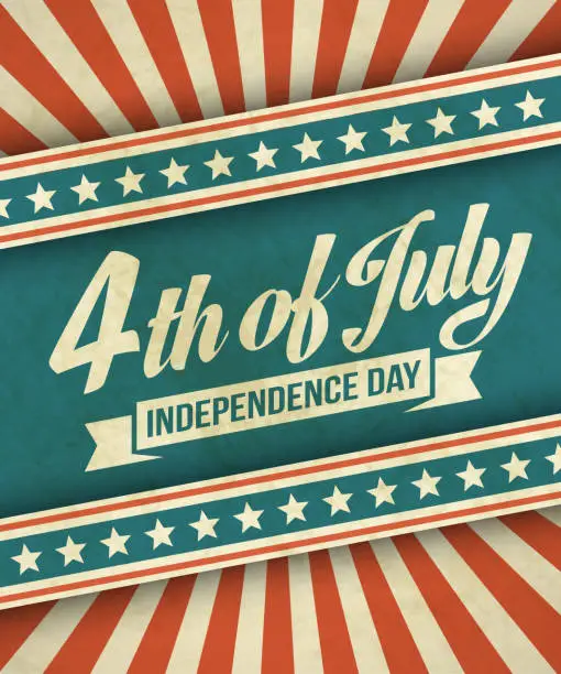 Vector illustration of Retro typography card Independence Day. Vector illustration