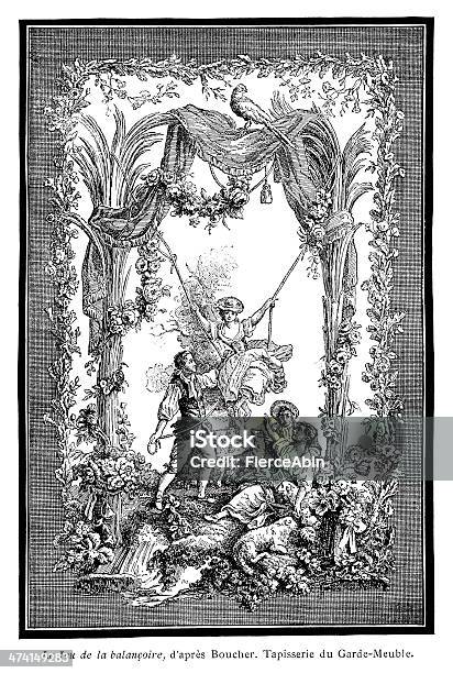 Antique Tapestry Design Engraved Image Stock Illustration - Download Image Now - Antique, Black And White, Engraved Image