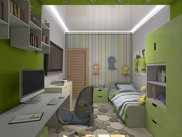 3d illustration of a green nursery for a boy stock photo