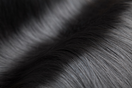 Closeup on luxurious straight and glossy black hair