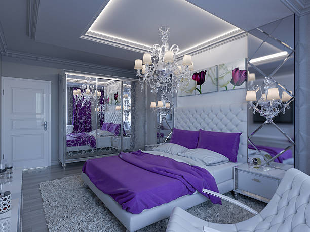 istock 3d rendering bedroom with purple accents 474152744